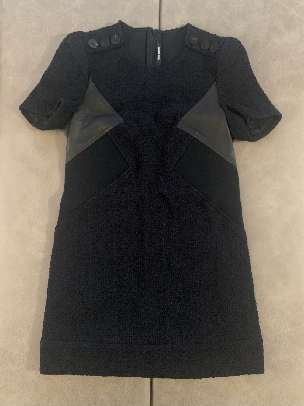Neil Barrett Womans Black Wool/Lamb Panels Twill Shift Dress Size IT 38 (US 2)